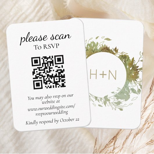 Modern Monogram Groene RSVP met QR-code Informatiekaartje