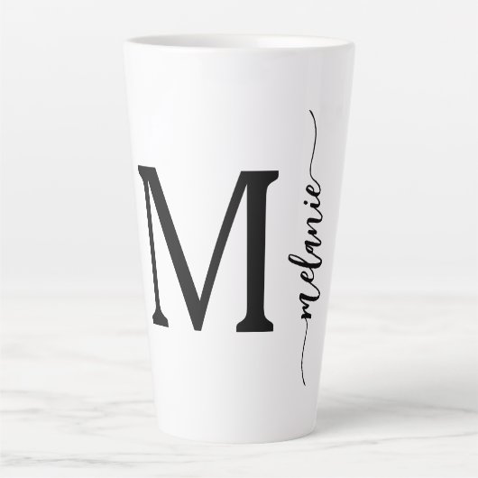Modern Monogram Handje met Lettertype White Latte  Mok (Voorkant)
