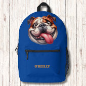 Modern Monogram Happy Puppy Dog Pet Blauw Bedrukte Rugzak