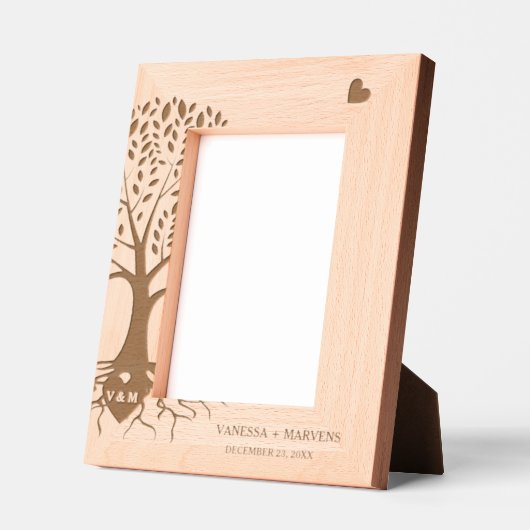 Modern Monogram Hart Namen Tree of Life Wedding Gegraveerde Lijstjes (Links)