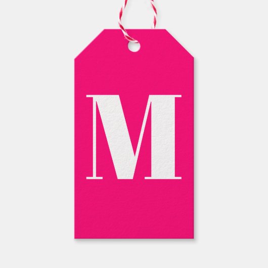 Modern monogram heet roze fuchsia wit initiaal cadeaulabel (Voorkant)