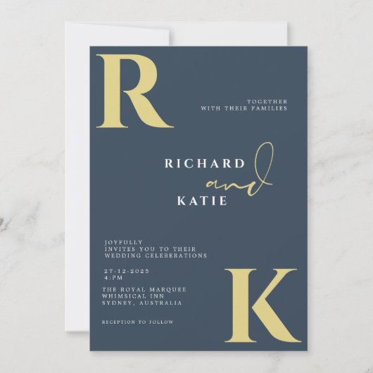 Modern Monogram Helder Bold Navy Blauw Foto Kaart (Voorkant)