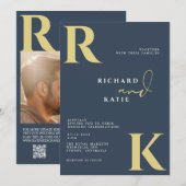 Modern Monogram Helder Bold Navy Blauw Foto Kaart (Voorkant / Achterkant)