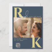 Modern Monogram Helder Bold Navy Blauw Foto Kaart (Voorkant)