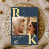 Modern Monogram Helder Bold Navy Blauw Foto Kaart