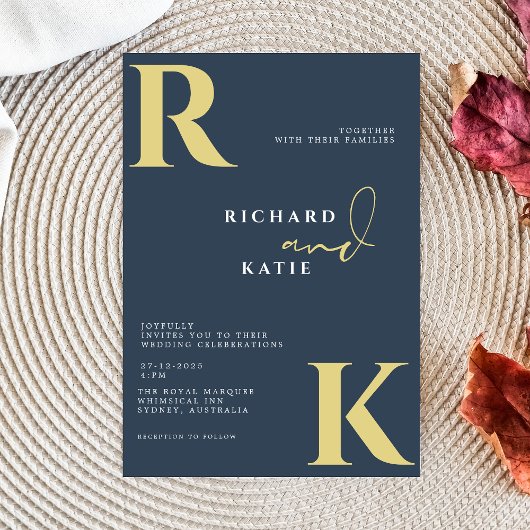 Modern Monogram Helder Bold Navy Blauw Foto Kaart