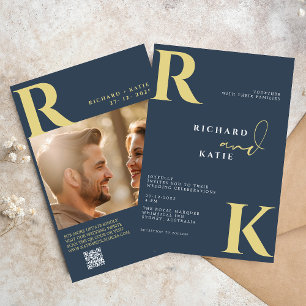 Modern Monogram Helder Bold Navy Blauw Foto Kaart