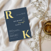 Modern Monogram Helder Bold Navy Blauw Foto Kaart