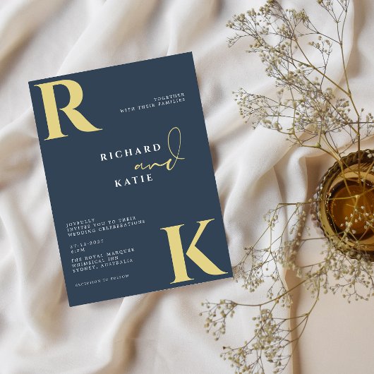 Modern Monogram Helder Bold Navy Blauw Foto Kaart