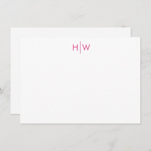Modern Monogram Helder Roze Vlakke Nota Kaart Notitiekaartje (Voorkant / Achterkant)