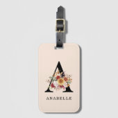 Modern Monogram Herfst Waterverf Bloemen Bagagelabel (Voorkant (verticaal))