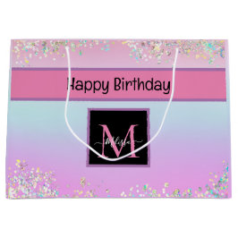 Modern Monogram Holografisch Pastelglitter Groot Cadeauzakje