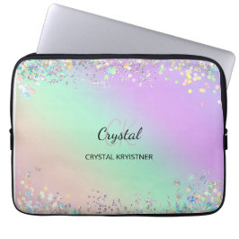 Modern Monogram Holografisch Pastelglitter Laptop Sleeve