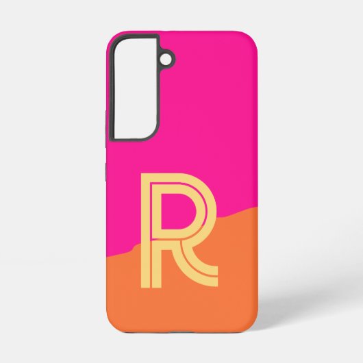 Modern Monogram Hot Pink Orange Samsung Galaxy Hoesje (Achterkant)