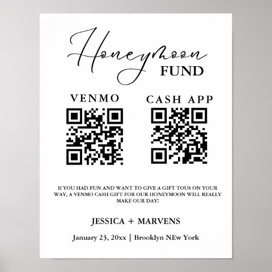 Modern Monogram huwelijksreis fonds QR code Poster (Voorkant)