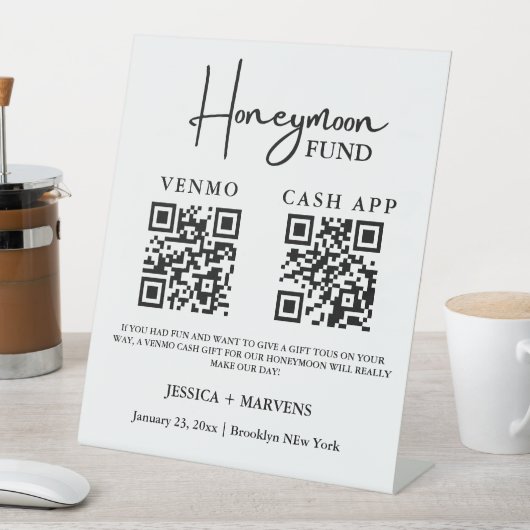 Modern Monogram huwelijksreis fonds QR code Reclamebord Met Voetstuk (Insitu)