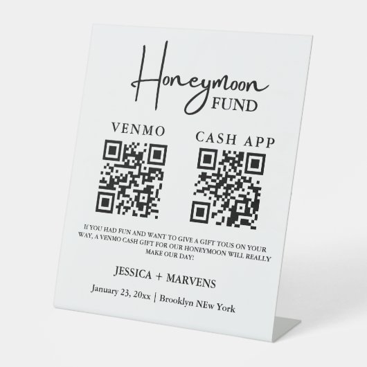 Modern Monogram huwelijksreis fonds QR code Reclamebord Met Voetstuk (Voorkant)
