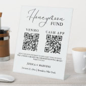 Modern Monogram huwelijksreis fonds QR code Reclamebord Met Voetstuk (Insitu)