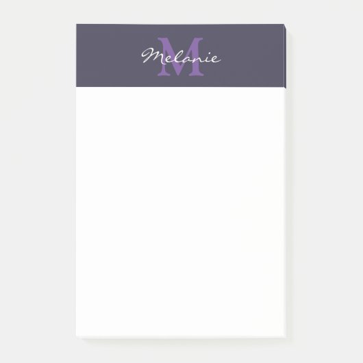 Modern Monogram Indigo Blauw en Lavendel Post-it® Notes (Voorkant)