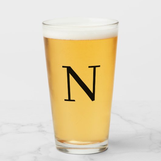 Modern Monogram Initiaal Bierglas Glas (Voorkant gevuld)