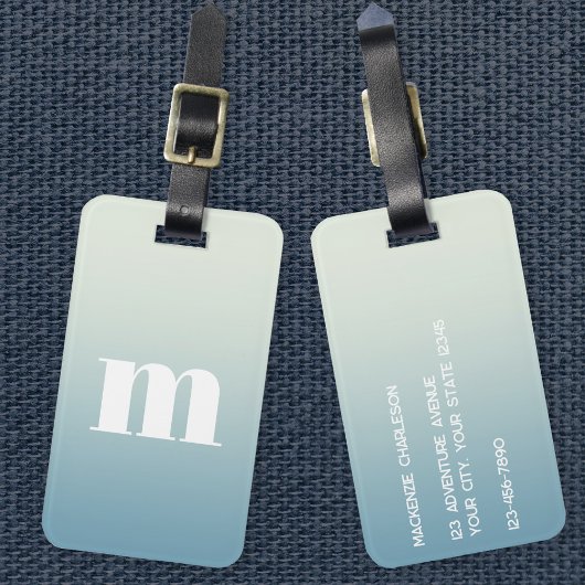 Modern Monogram Initiaal Blauw verloop Bagagelabel