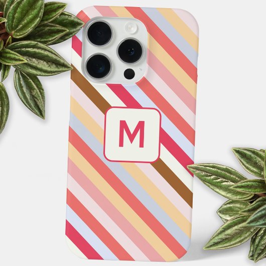 Modern Monogram Initiaal Diagonaal Snoep Streep Case-Mate iPhone Case