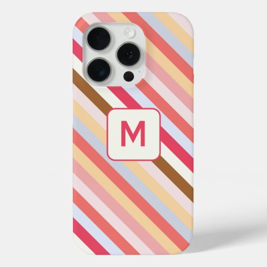 Modern Monogram Initiaal Diagonaal Snoep Streep Case-Mate iPhone Case (Achterkant)