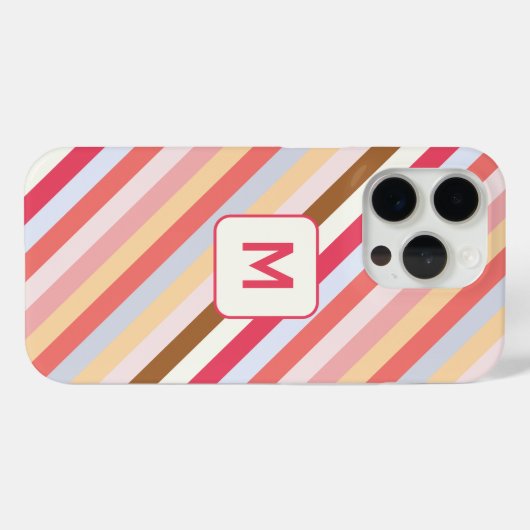 Modern Monogram Initiaal Diagonaal Snoep Streep Case-Mate iPhone Case (Achterkant (horizontaal))