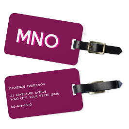 Modern Monogram Initiaal Donkerroze Bourgogne Bagagelabel