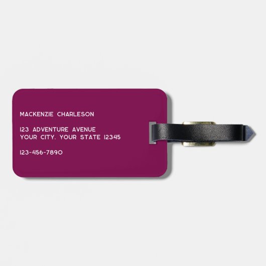 Modern Monogram Initiaal Donkerroze Bourgogne Bagagelabel (Achterkant horizontaal)