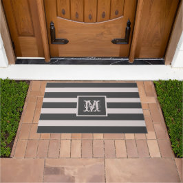 Modern Monogram Initiaal Elegant Gray Striped Deurmat