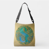 Modern Monogram Initiaal Gouden Letter en Turquois Crossbody Tas (Voorkant)