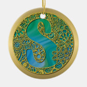 Modern Monogram Initiaal Gouden Letter en Turquois Keramisch Ornament (Voorkant)