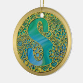 Modern Monogram Initiaal Gouden Letter en Turquois Keramisch Ornament (Links)