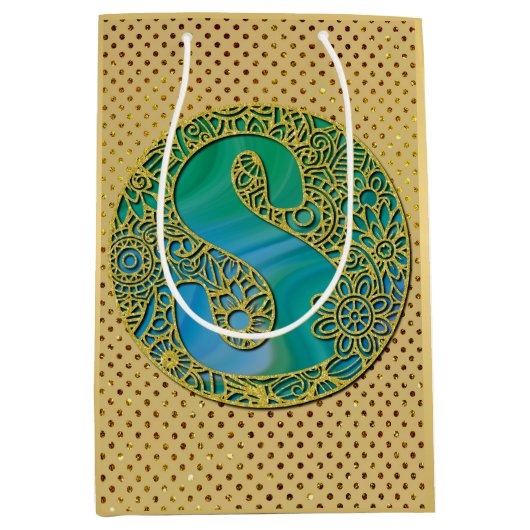 Modern Monogram Initiaal Gouden Letter en Turquois Medium Cadeauzakje