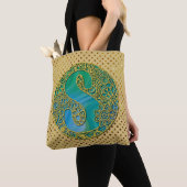 Modern Monogram Initiaal Gouden Letter en Turquois Tote Bag (Dichtbij)