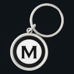 Modern Monogram Initiaal Letter Black White Sleutelhanger<br><div class="desc">Moderne monogrammed sleutelhanger met monogram initiaal in zwart-wit.</div>