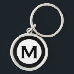 Modern Monogram Initiaal Letter Black White Sleutelhanger<br><div class="desc">Moderne monogrammed sleutelhanger met monogram initiaal in zwart-wit.</div>