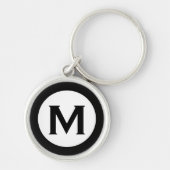 Modern Monogram Initiaal Letter Black White Sleutelhanger (Voorkant)