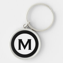 Modern Monogram Initiaal Letter Black White Sleutelhanger