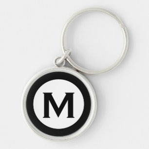 Modern Monogram Initiaal Letter Black White Sleutelhanger