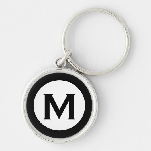 Modern Monogram Initiaal Letter Black White Sleutelhanger (Voorkant)