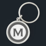 Modern Monogram Initiaal Letter Gray Sleutelhanger<br><div class="desc">Moderne monogrammed sleutelhanger met monogram initiaal in grijs en wit.</div>