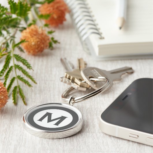 Modern Monogram Initiaal Letter Gray Sleutelhanger (Zijkant)