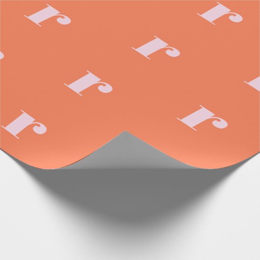 Modern Monogram Initiaal Letter helder Oranje roze Cadeaupapier (Hoek)