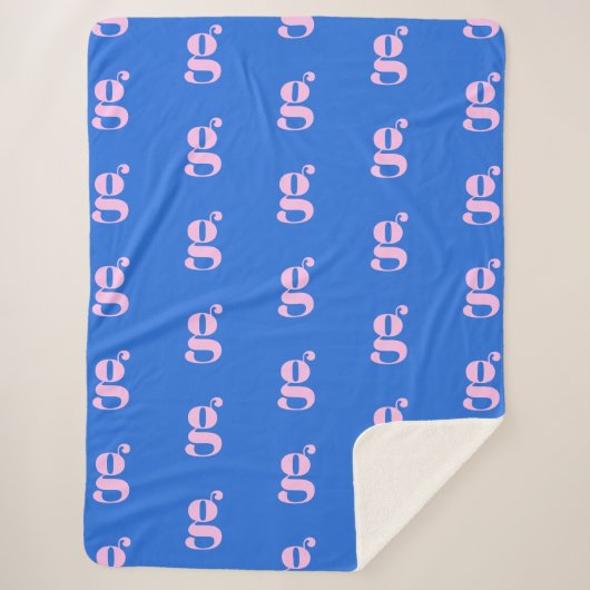 Modern Monogram Initiaal Letter helderblauw roze Sherpa Deken (Voorkant)