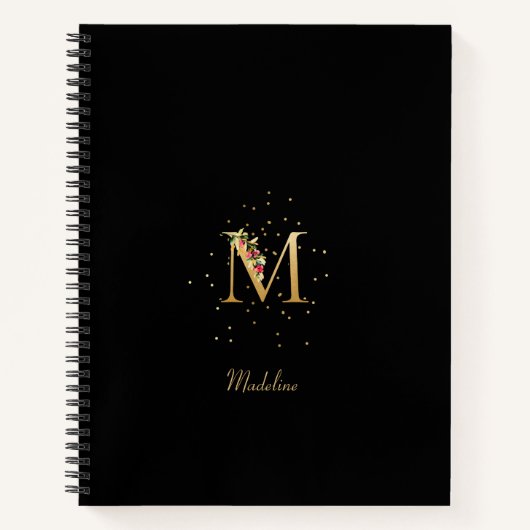 Modern Monogram Initiaal Letter M Bloempatroon Notitieboek (Voorkant)