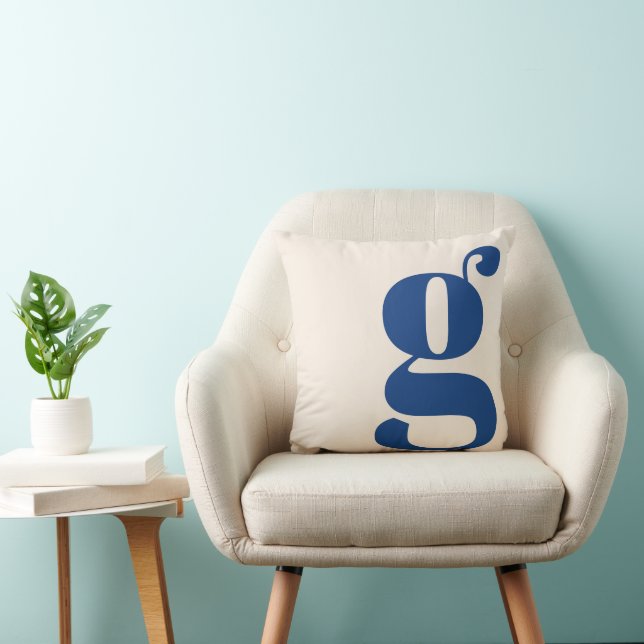Modern Monogram Initiaal Letter Neutral Cream Blue Kussen (Stoel)