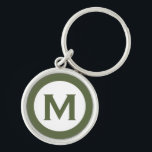 Modern Monogram Initiaal Letter Olive Sleutelhanger<br><div class="desc">Moderne monogrammen sleutelhanger met monogram initiaal in olijfgroen en wit.</div>