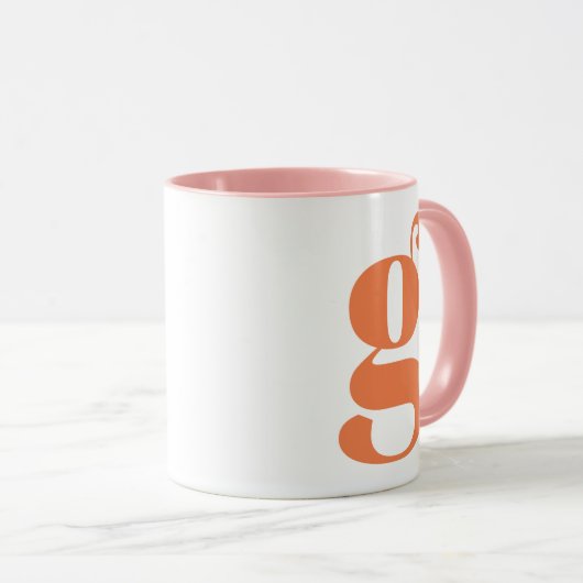 Modern Monogram Initiaal Letter Oranje Roze Mok (Voorkant rechts)